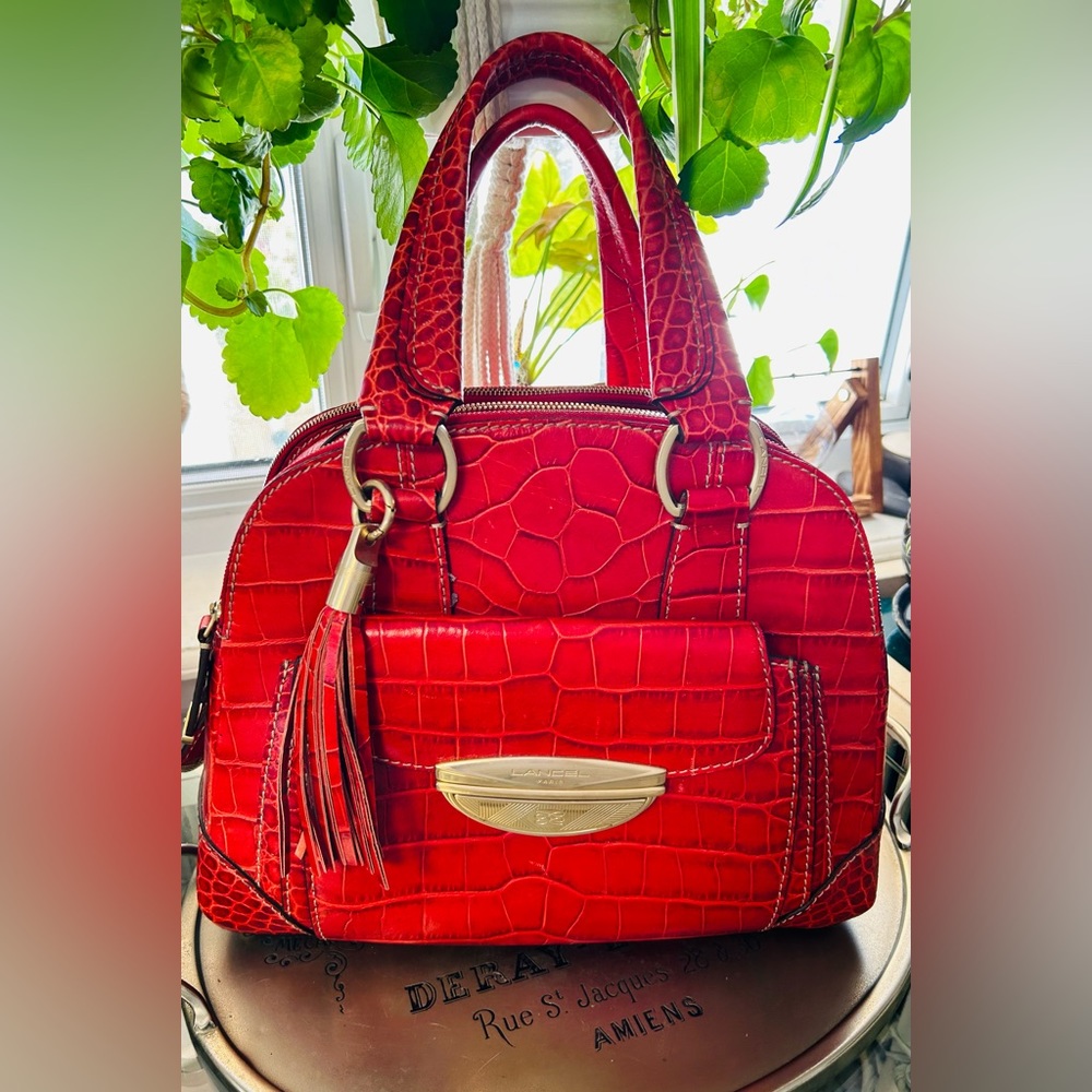 Quiet 🤫 luxury Lancel red crocodile Adjani handbag.